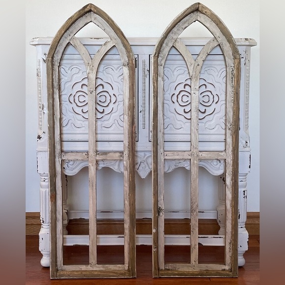 Set Of Two Large Rustic Farmhouse Cathedral Wood Arch Wall Decor - Picture 1 of 1